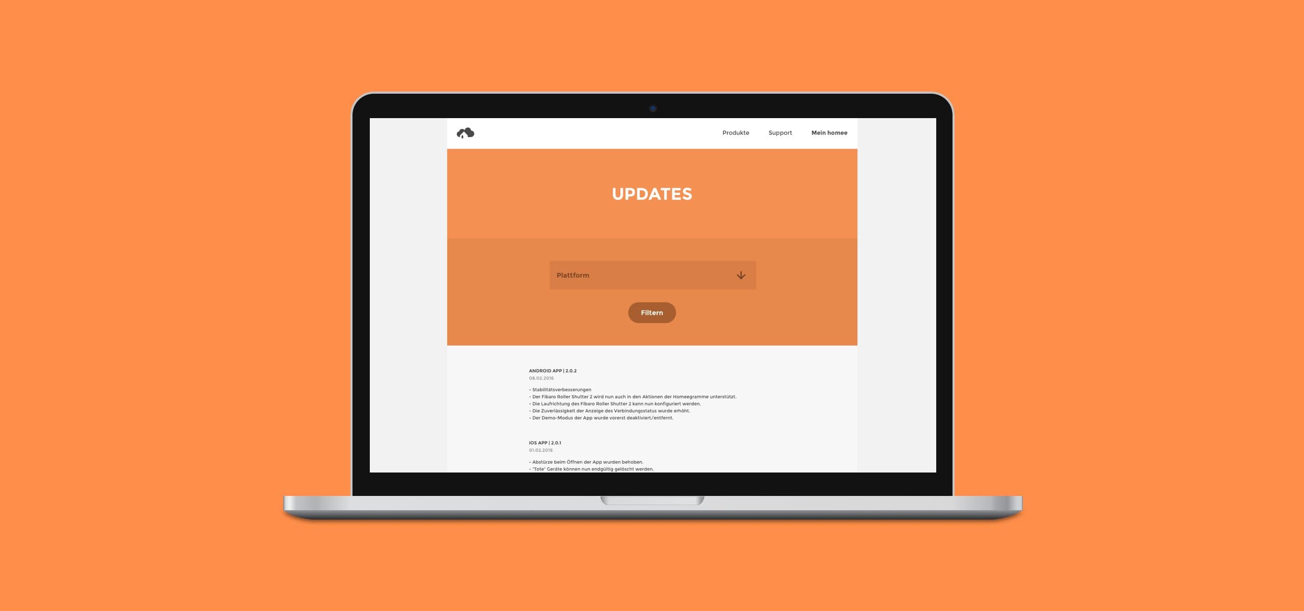 Updates page on the homee website